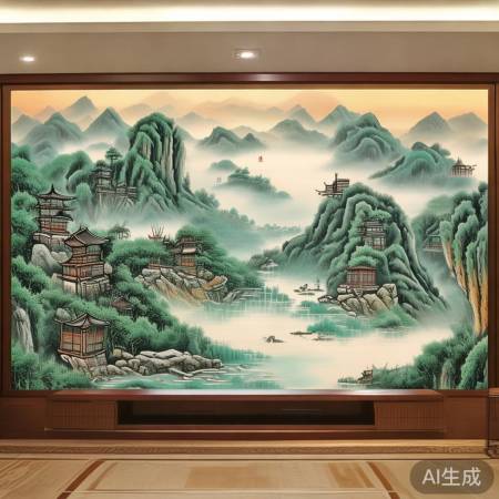 凯施曼智能电视机售后维护电话告诉你<电视机背景墙手绘国画，品味中式艺术之美>